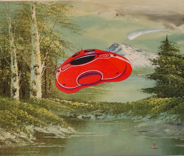 Tim Johnson, Crimson and Clover aka Red Alert, 2019, acrylic on canvas, 23x28cm