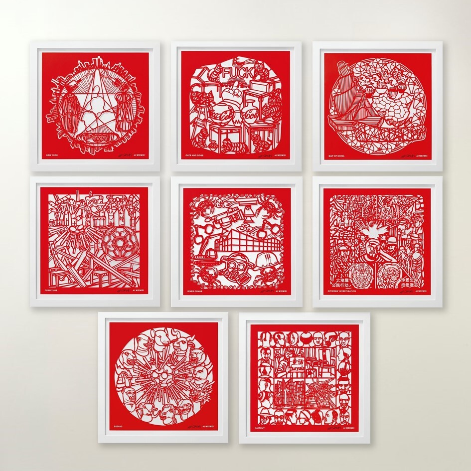 Ai Weiwei, The Papercut Portfolio, 2019, papercuts in clothbound clamshell box (set of 8), ed of 250, each 60x60cm