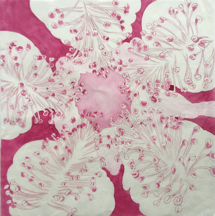 Chen Yanyin, Flower series 1, 2017, ink on Chinese paper, 33x33cm
