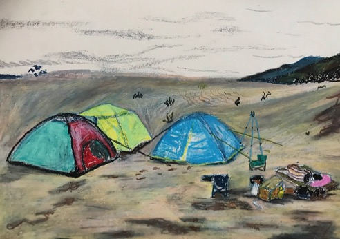 Sun Ziyao, Campsite, 2020, oil pastel on paper, 37x52cm
