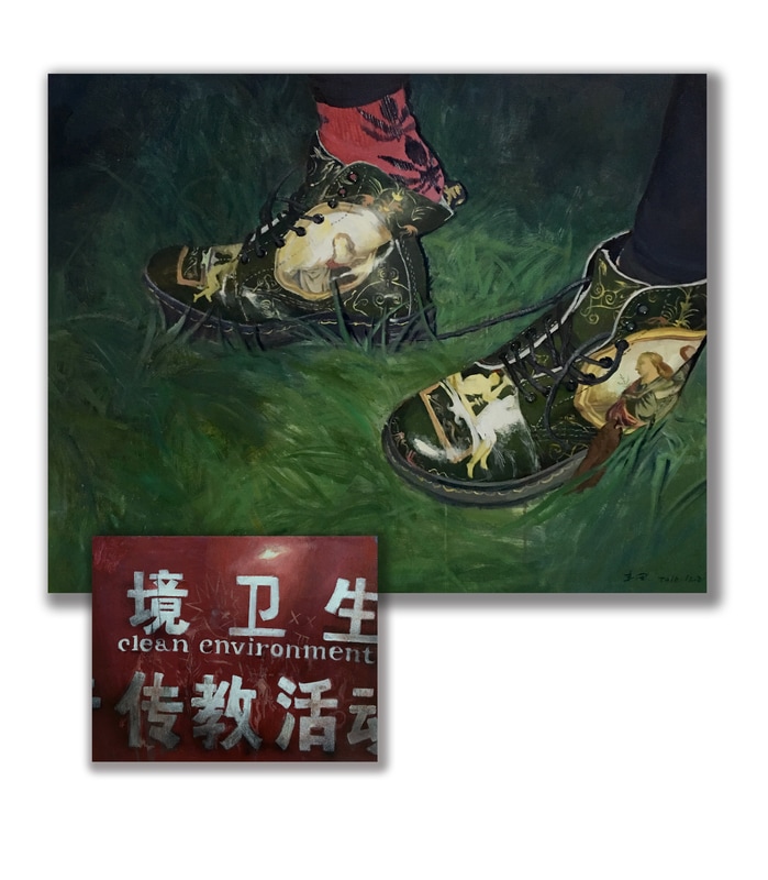 Shao Fengtian, Stamp, 2016, mixed media, 100x80cm & 40x30cm