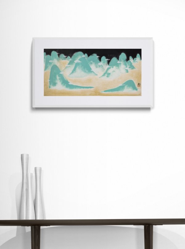 Wang Yunyun, Mountains - longing, 2020, ink and colour on paper, 29x60cm, mock up