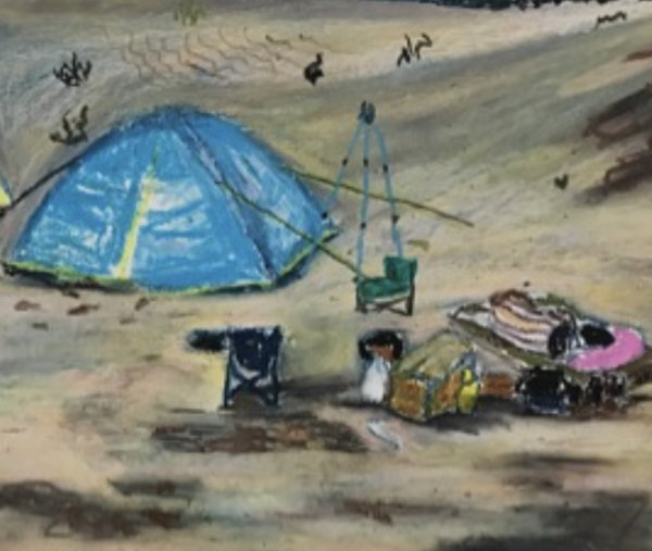 Sun Ziyao, Campsite, 2020, oil pastel on paper, 37x52cm, detail 2