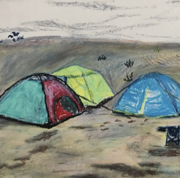 Sun Ziyao, Campsite, 2020, oil pastel on paper, 37x52cm, detail 1