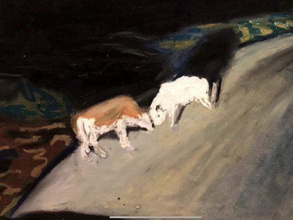 Sun Ziyao, Cattle on the road, 2020, oil pastel on paper, 37x52cm, detail 1