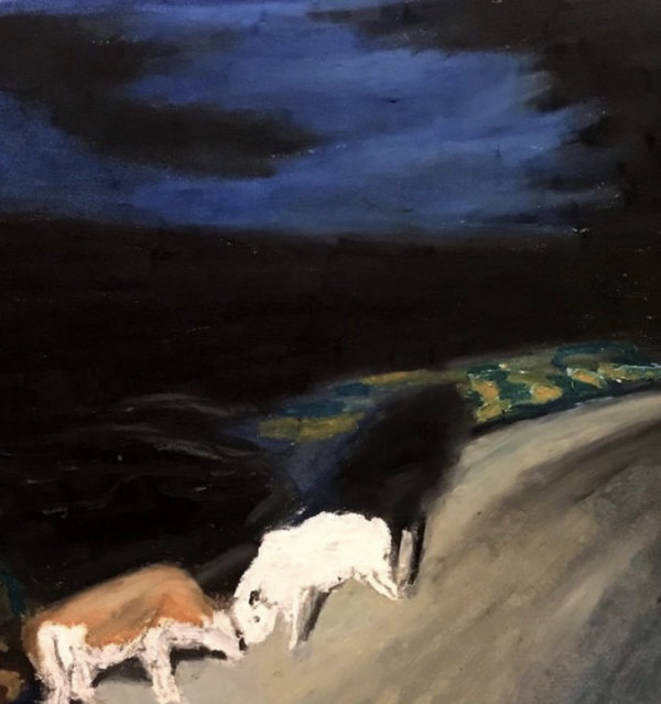 Sun Ziyao, Cattle on the road, 2020, oil pastel on paper, 37x52cm, detail 2